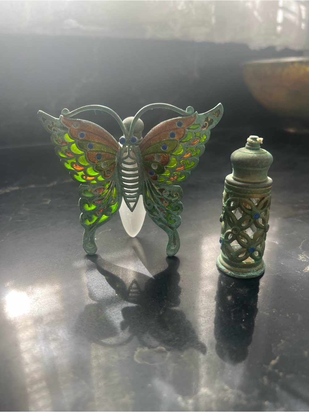 Vintage butterfly motif glass perfume bottle